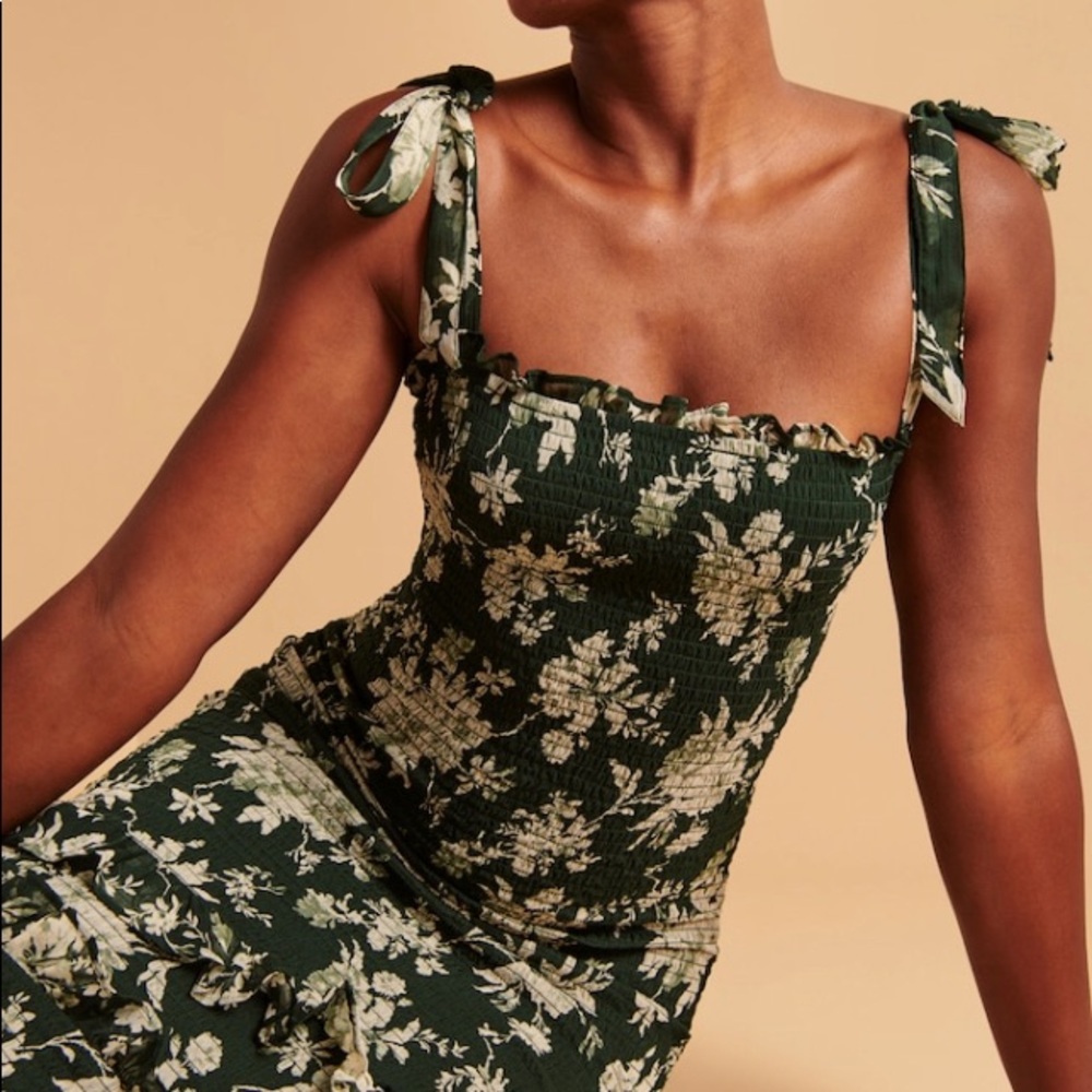 Abercrombie Tie-Strap Smocked Midi Dress